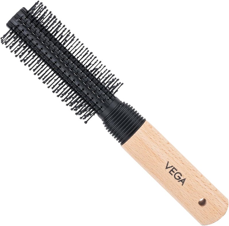 Vega Round Brush with Wooden and Black Colored Handle with Black Brush Colored Head - Image 1