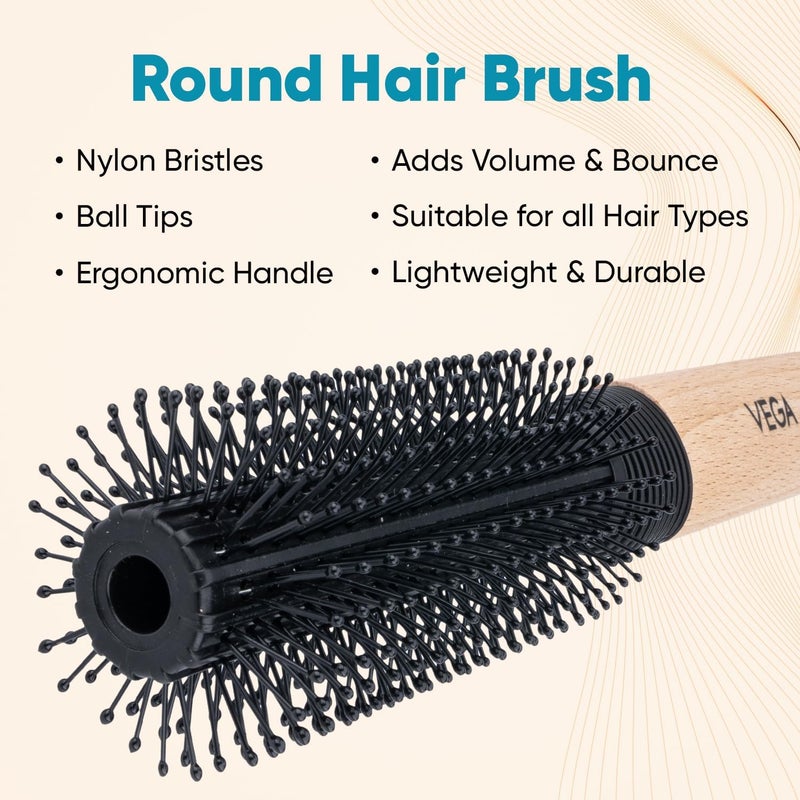 Vega Round Brush with Wooden and Black Colored Handle with Black Brush Colored Head - Image 3