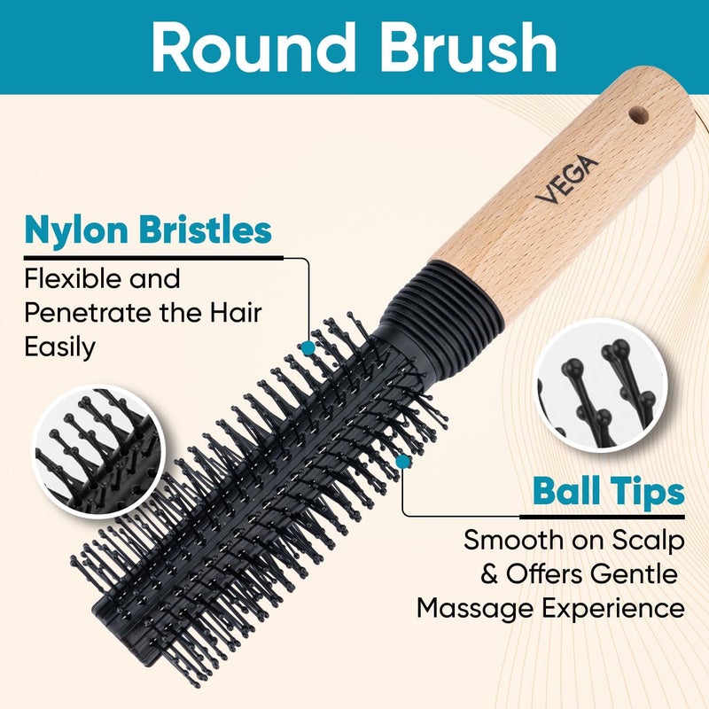 Vega Round Brush with Wooden and Black Colored Handle with Black Brush Colored Head - Image 4