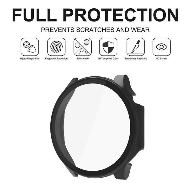 Wisely Electroplate Shine Protective Slim Bumper Tempered Glass Case Cover Compatible with OnePlus Watch 2, Luxury Black - Image 5