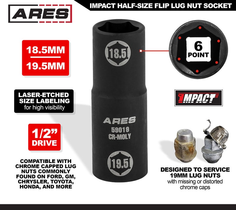 ARES 5901912inch Drive 185x195mm Half Size Lug Nut Flip Socket Impact Grade ChromeMoly Steel Remove Warped Damaged and Bloated Chrome Capped Lug Nuts - Image 4