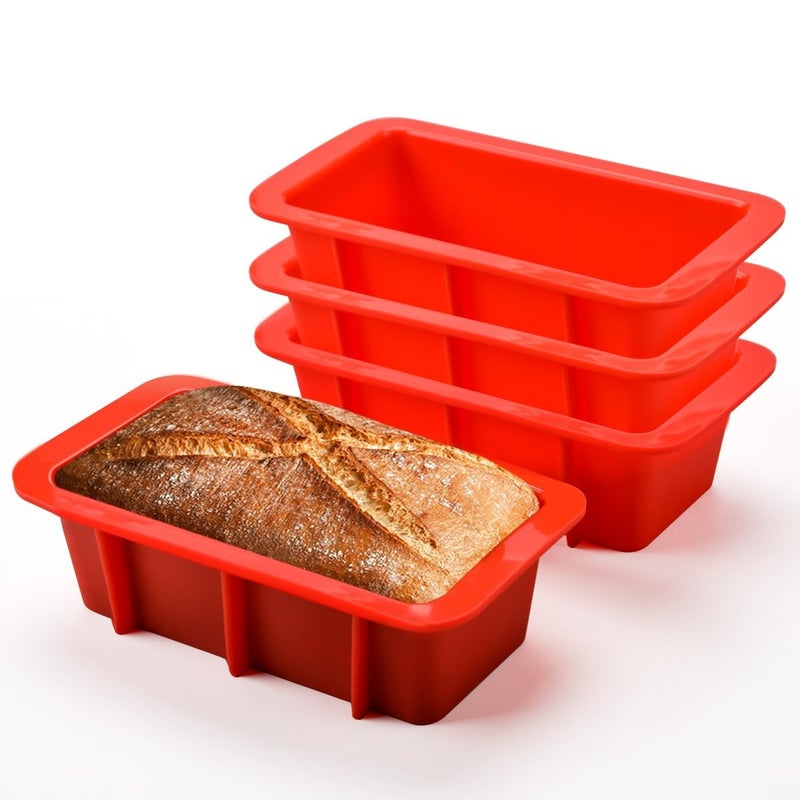 CAKETIME Silicone Mini Bread Loaf Pans for Baking, Small Loaf Pan Set of 4, 2.7x5.4 Inch Nonstick Bread Silicone Molds for Toast, Brownie, Loaf, Cake, Soaps - Image 1