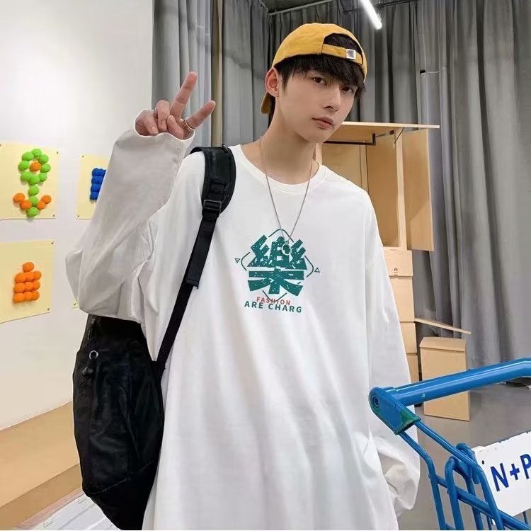 Long sleeve T-shirt men's autumn new retro printed T-shirt Hong Kong style chic loose plus size casual trendy couple wear - Image 3