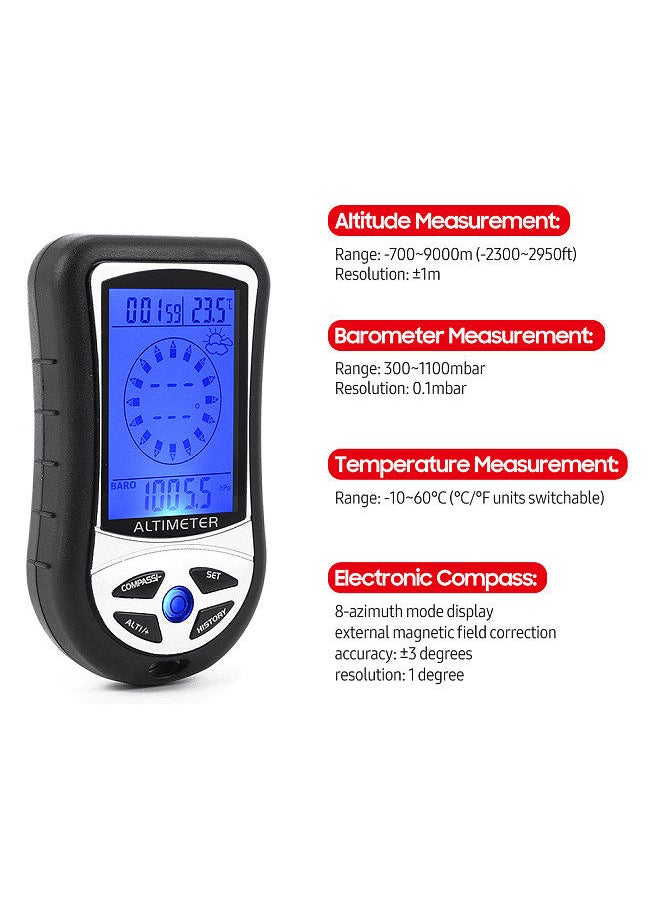 Generic - 8-in-1 Multifunctional Electronic Altimeter Barometer LCD Digital Compass Thermometer Portable Handheld Height Gauge Weather - Image 1