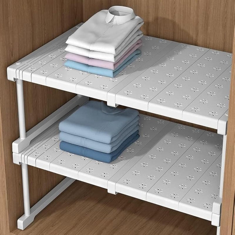 ALMEKAQUZ Closet Shelf, Adjustable Length Shelves, Shoe Rack, Under Sink Organizers and Storage for Space Save, Stackable Shelves for Bathroom Kitchen Balcony Cloakroom (47-68 cm L) - Image 1