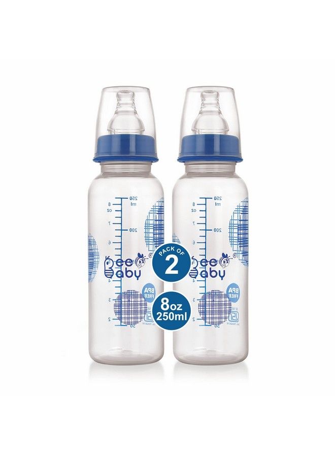 Beebaby Basic Slim Neck Baby Feeding Bottle With Premium Anticolic Comfort Silicone Nipple For New Born Infant Toddler Babies 100% Bpa Free 8 Months + (250 Ml 8 Oz.) (Blue) (Pack Of 2) - Image 1