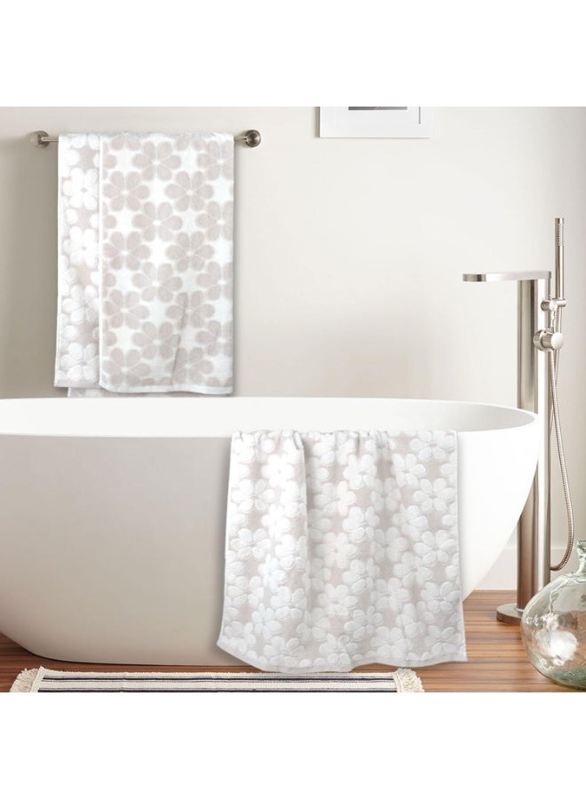 Soft Bath Towels 2 Pack, Super Absorbent Shower Towels 27.5x55 Inches, Cute Floral Jacquard Bathroom Towel Set, Cotton, Light Beige Brown - Image 2