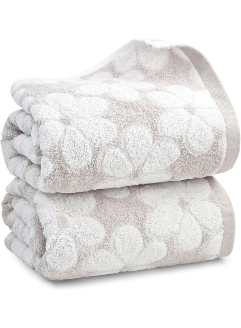 Soft Bath Towels 2 Pack, Super Absorbent Shower Towels 27.5x55 Inches, Cute Floral Jacquard Bathroom Towel Set, Cotton, Light Beige Brown - Image 1
