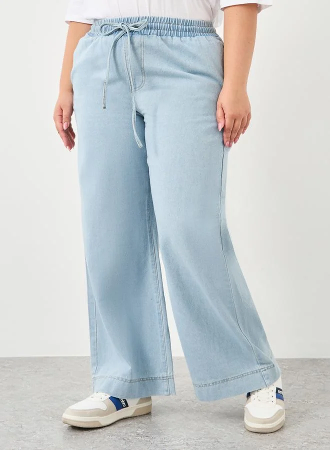 Styli Styli Plus Wide Leg Jeans with Drawstring