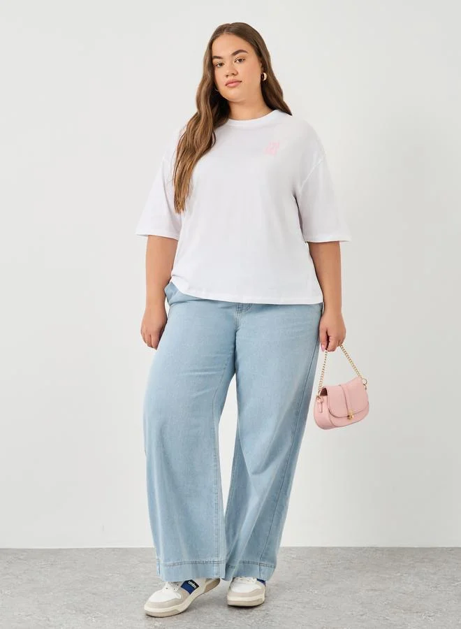 Styli Styli Plus Wide Leg Jeans with Drawstring
