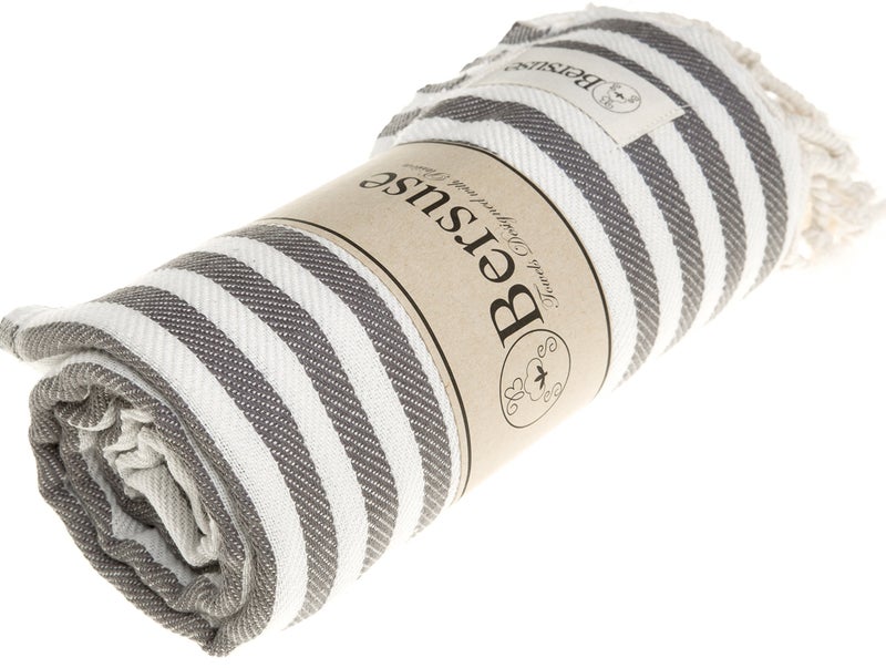 Bersuse 100% Cotton Malibu Turkish Towel - 37x70 Inches, Anthracite - Image 4