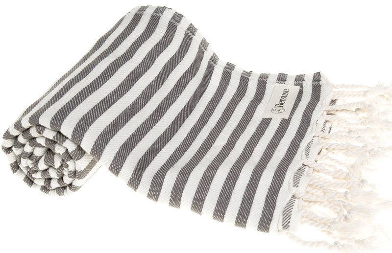 Bersuse 100% Cotton Malibu Turkish Towel - 37x70 Inches, Anthracite - Image 1