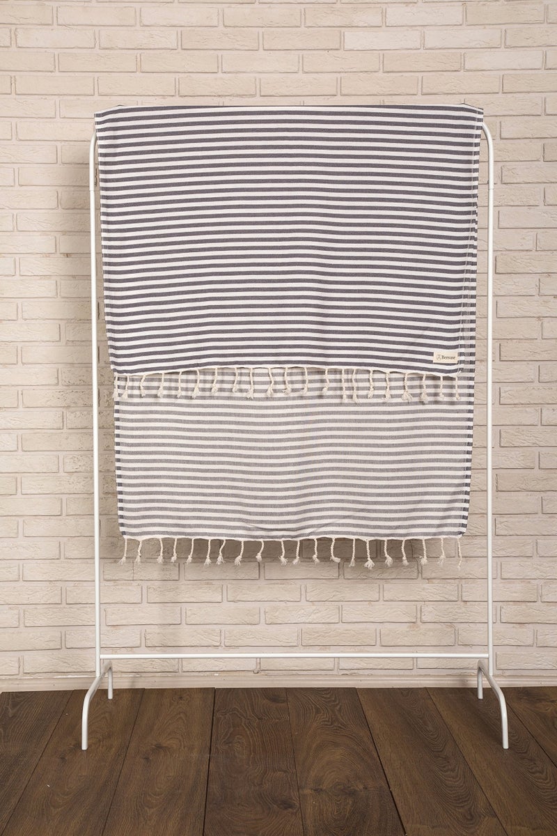 Bersuse 100% Cotton Malibu Turkish Towel - 37x70 Inches, Anthracite - Image 2