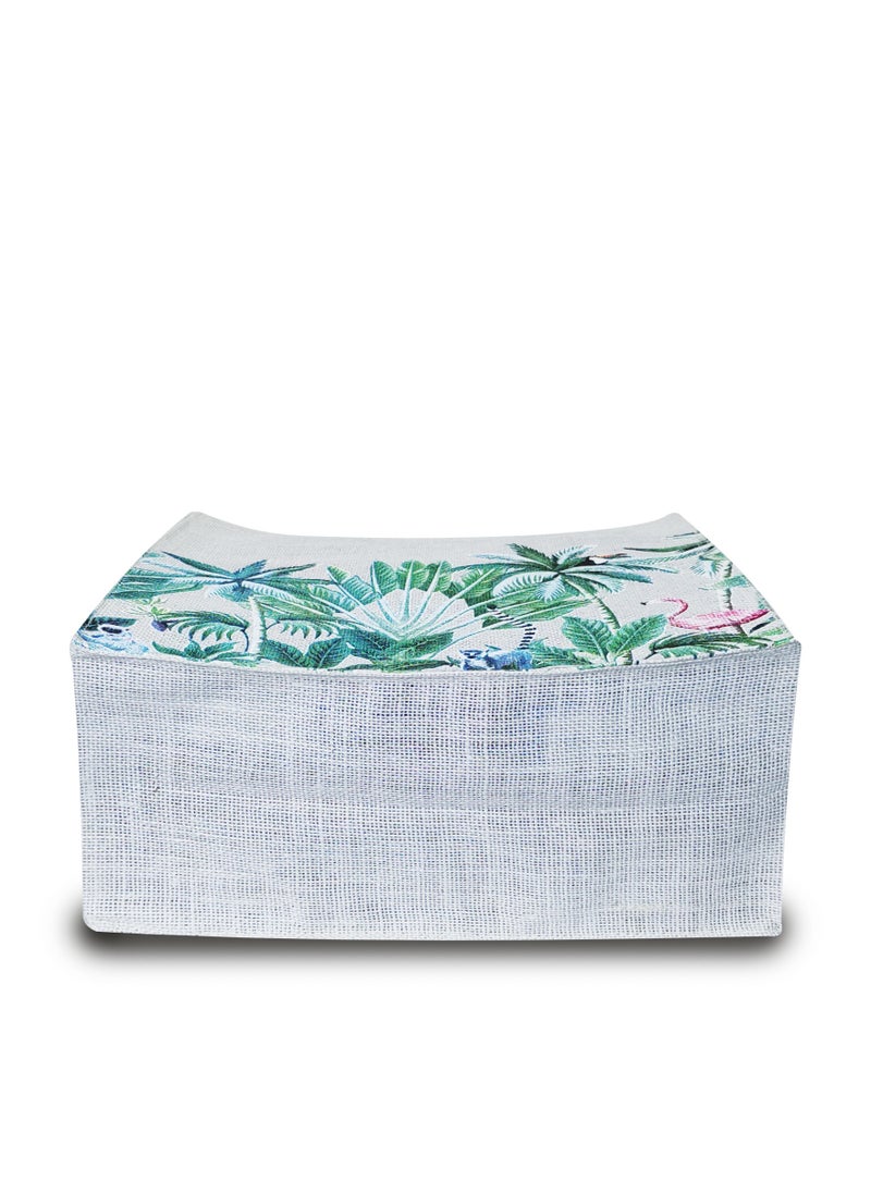 Sustainable Jute Printed Lunch Bag with Soft Padded Handles and Water Resistant Inside Liner.