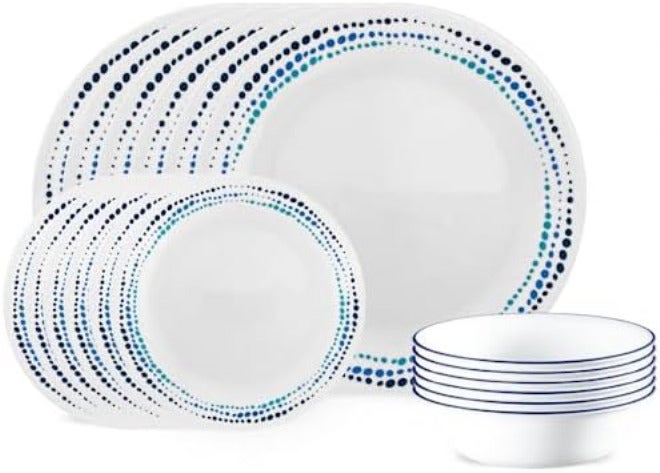 Corelle Ocean Blue Dinnerware Set for 6 | 18 Piece Chip and Crack Resistant Set with 6 Easy to Clean Dinner Plates, Appetizer Plates, and Soup and Cereal Bowls | Proudly Made in the USA - Image 1