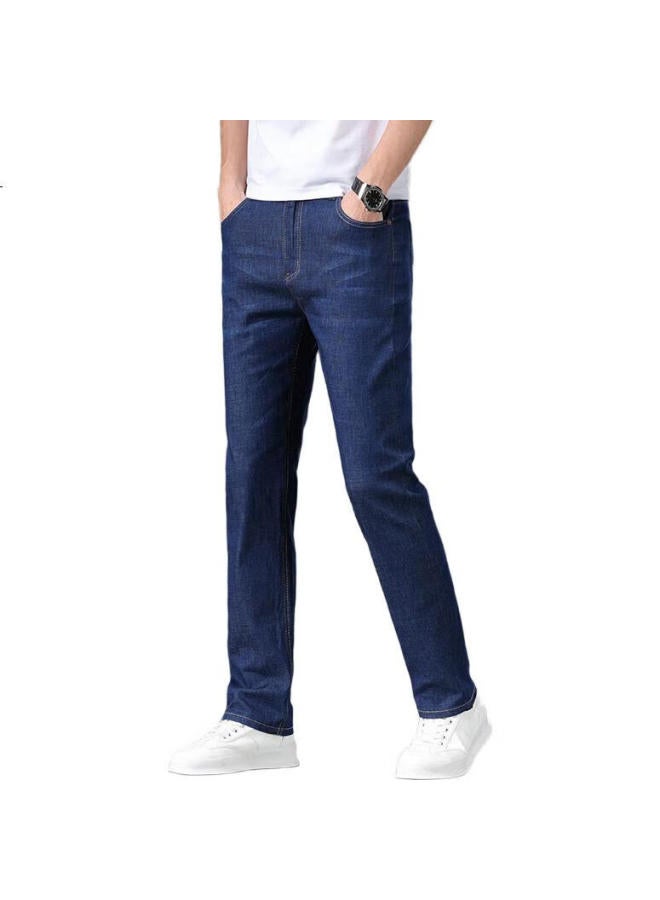 ROMON Men'S Summer Cotton Soft Elastic Loose Straight-Leg Business Casual Cool Feeling Pants Male 807 Deep Blue 35 - Image 2