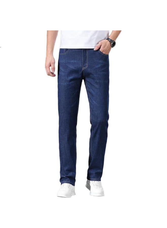 ROMON Men'S Summer Cotton Soft Elastic Loose Straight-Leg Business Casual Cool Feeling Pants Male 807 Deep Blue 35 - Image 3