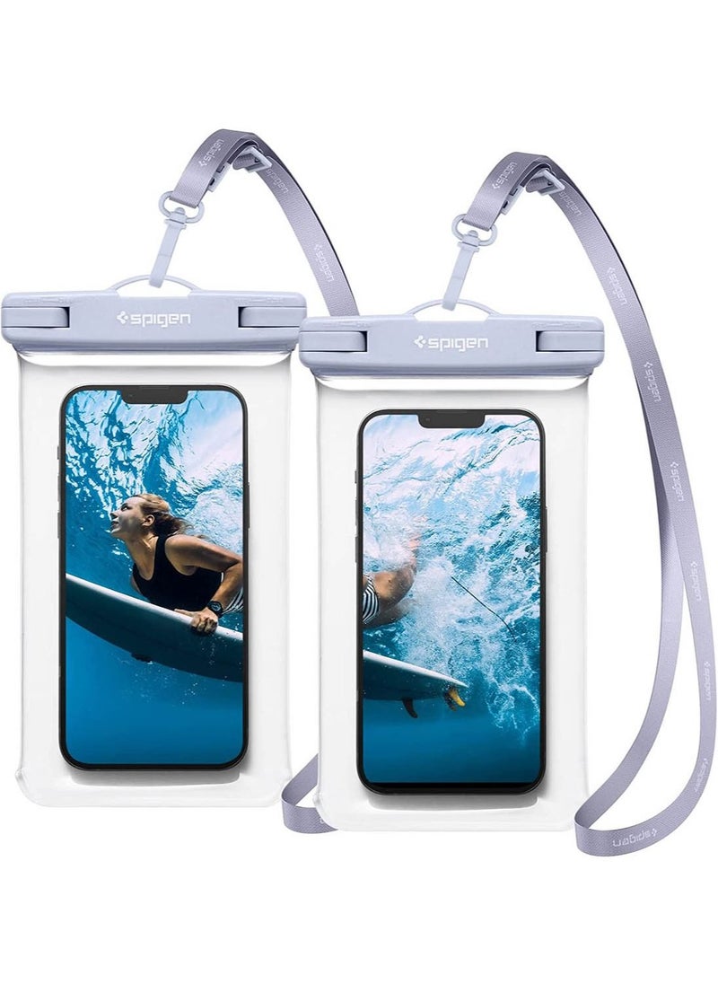 Spigen حافظة هاتف عالمية مقاومة للماء (عبوتان) IPX8 جراب A601 متوافق مع iPhone وSamsung Galaxy والهواتف الذكية حتى 7 بوصات - أزرق مائي  - Image 1