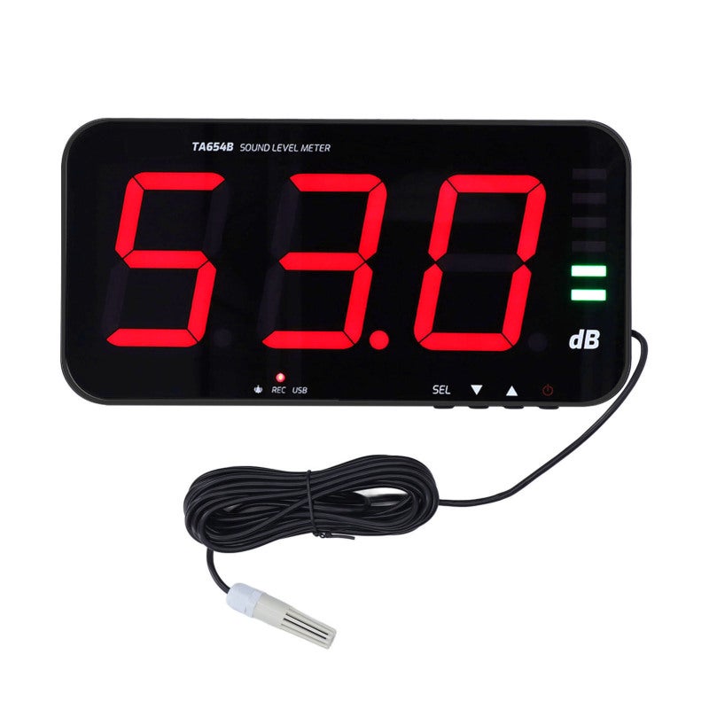 TASI Decibel Meter 13in Digital Screen Real Time Sound Temperature Humidity Display Wall Mountable - Alarm Prompt 30-130dB Range - Level Display Bar for Indoor Use - Image 2