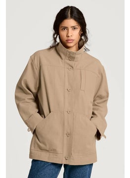 Women Plain Parka Jackets, Tan