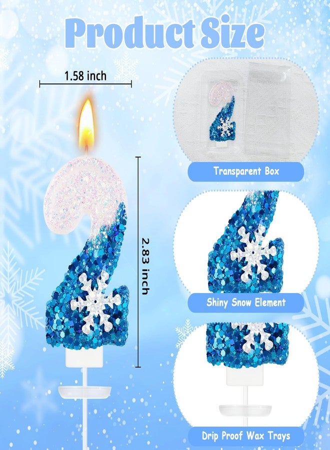 LEBERY Blue Snowflake Number 2 Birthday Candle Frozen Themed Birthday Cake Candles Glitter Number 2 Candle Cake Topper Blue Snow Winter Holiday Candles for Kids Adults Birthday Wedding Party Supply - Image 5