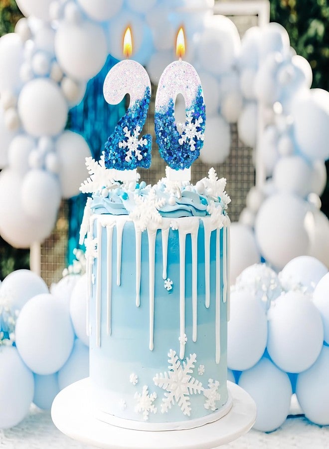 LEBERY Blue Snowflake Number 2 Birthday Candle Frozen Themed Birthday Cake Candles Glitter Number 2 Candle Cake Topper Blue Snow Winter Holiday Candles for Kids Adults Birthday Wedding Party Supply - Image 3