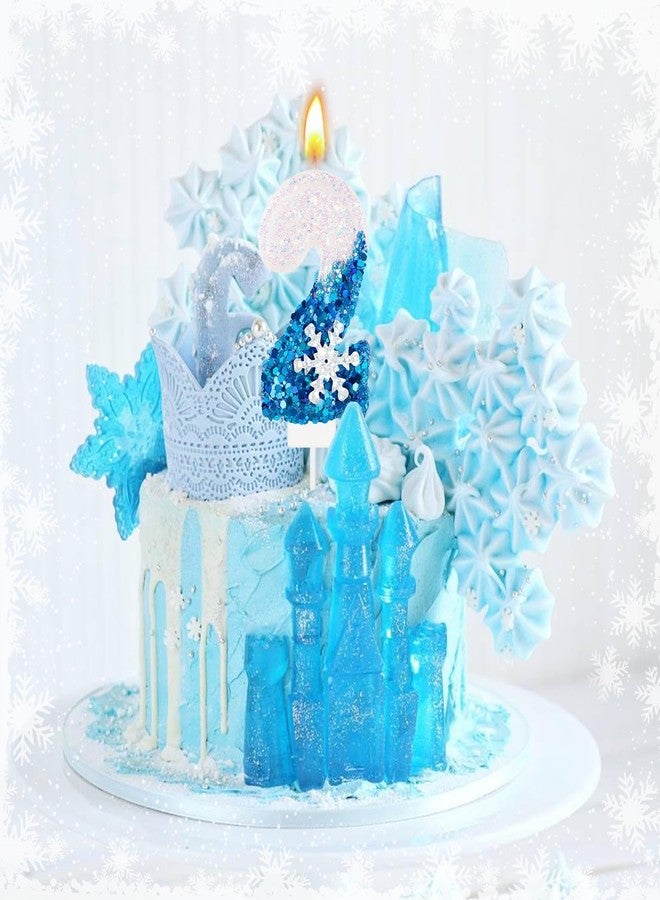 LEBERY Blue Snowflake Number 2 Birthday Candle Frozen Themed Birthday Cake Candles Glitter Number 2 Candle Cake Topper Blue Snow Winter Holiday Candles for Kids Adults Birthday Wedding Party Supply - Image 2