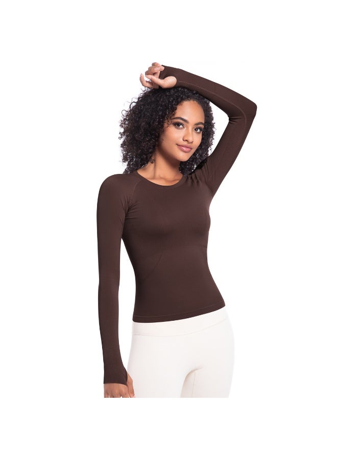 Seamless Yoga Shirts Women's Gym Crew Neck Long Sleeve Fitness Tops Workout Clothes Sportswear High Stretchy Running T-shirts - Image 3