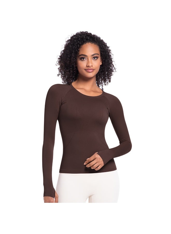 Seamless Yoga Shirts Women's Gym Crew Neck Long Sleeve Fitness Tops Workout Clothes Sportswear High Stretchy Running T-shirts - Image 2