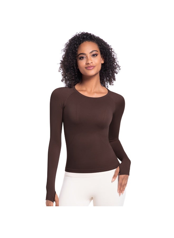 Seamless Yoga Shirts Women's Gym Crew Neck Long Sleeve Fitness Tops Workout Clothes Sportswear High Stretchy Running T-shirts - Image 1