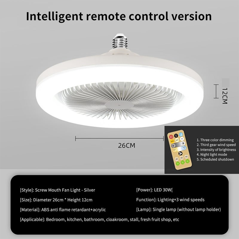 Enclosed Ceiling Fan with Light 30W E27 LED Fan Light 85-265V Ceiling Fan with Light Remote Control Small Ceiling Fan - Image 3