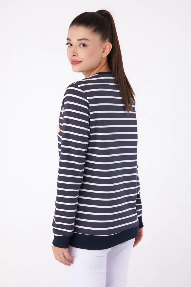Tofisa Plain Crew Neck Women's Anthracite Embroidered Sweatshirt - 26286