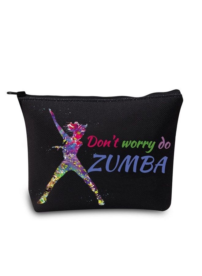 LEVLO Zumba Dancer Cosmetic Make Up Bag Gift For Zumba Lover Don't Worry Do Zumba Makeup Zipper Pouch Bag (Do Zumba Black)  - Image 1