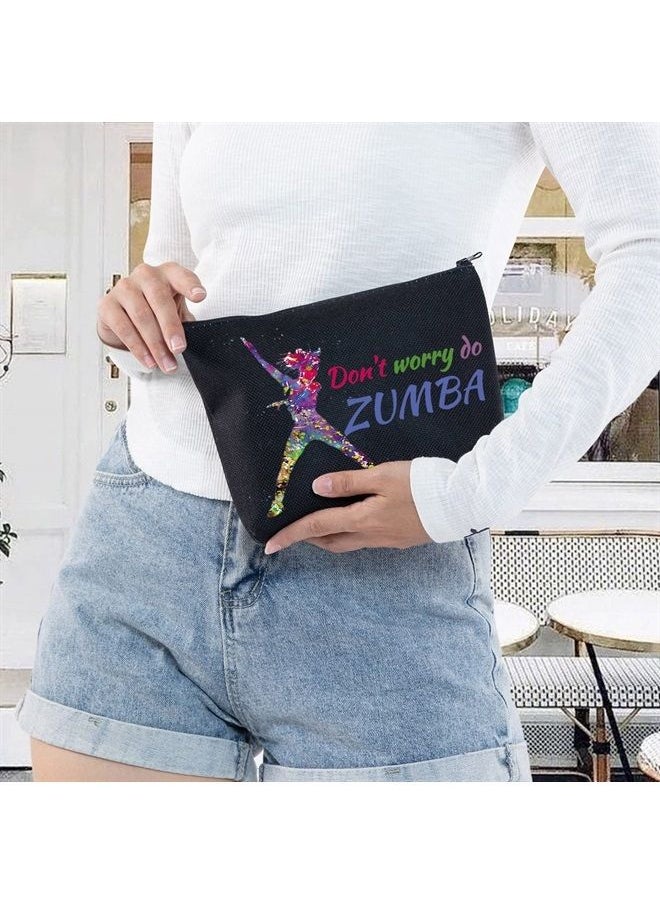 LEVLO Zumba Dancer Cosmetic Make Up Bag Gift For Zumba Lover Don't Worry Do Zumba Makeup Zipper Pouch Bag (Do Zumba Black)  - Image 5