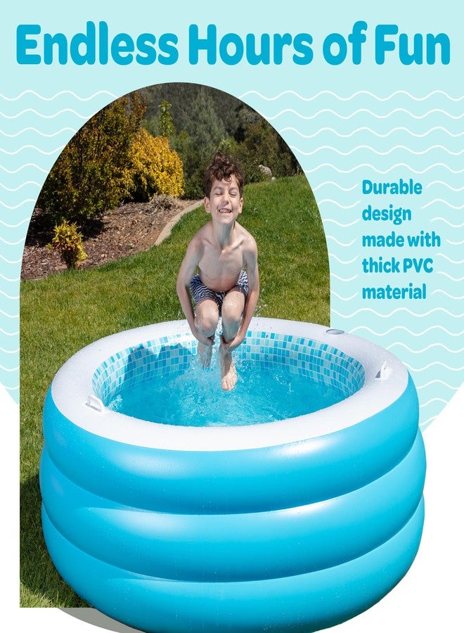 GRIP A POOL مسبح دائري قابل للنفخ من جريب أ بول، مزود بأرضية مبطنة قابلة للنفخ، وحامل أكواب، ومقابض، وفتحة تصريف - 60 بوصة × 22 بوصة عمق، مسبح دائري كبير للأطفال، مثالي للبالغين والأطفال من عمر 4 إلى 8 سنوات فما فوق. - Image 2