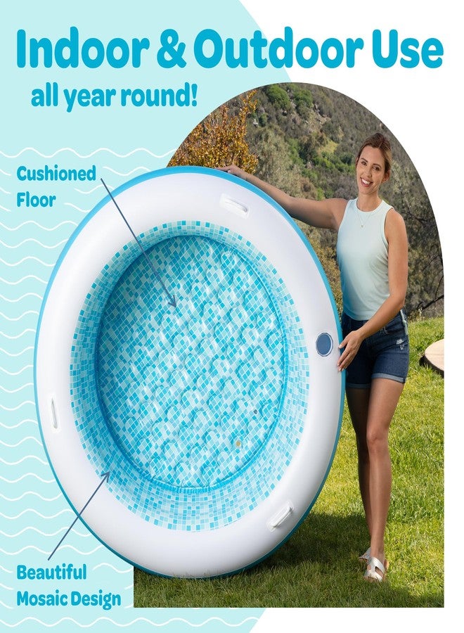 GRIP A POOL مسبح دائري قابل للنفخ من جريب أ بول، مزود بأرضية مبطنة قابلة للنفخ، وحامل أكواب، ومقابض، وفتحة تصريف - 60 بوصة × 22 بوصة عمق، مسبح دائري كبير للأطفال، مثالي للبالغين والأطفال من عمر 4 إلى 8 سنوات فما فوق. - Image 4