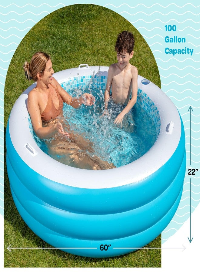 GRIP A POOL مسبح دائري قابل للنفخ من جريب أ بول، مزود بأرضية مبطنة قابلة للنفخ، وحامل أكواب، ومقابض، وفتحة تصريف - 60 بوصة × 22 بوصة عمق، مسبح دائري كبير للأطفال، مثالي للبالغين والأطفال من عمر 4 إلى 8 سنوات فما فوق. - Image 3