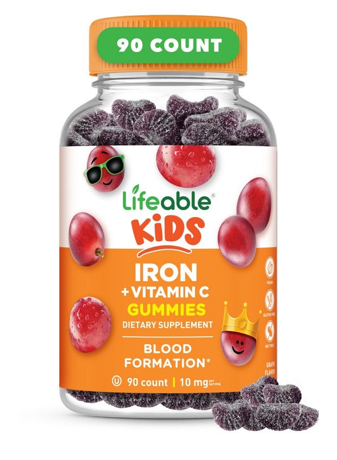 Lifeable Iron Supplements for Kids | 10mg | with Vitamin C | Great Tasting Iron Gummies for Kids | Vegan Non GMO Kids Iron | for Immune Health and Iron Deficiency | 90 Gummies | Lifeable - Image 1