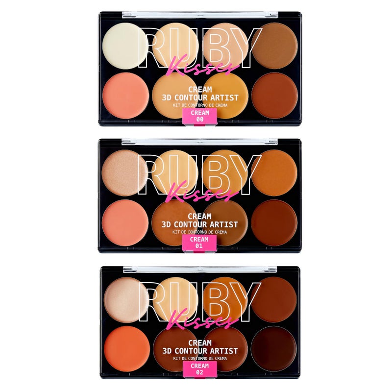 Ruby Kisses 3D Cream Contour Artist Set 3 Pack (Light, Light Medium, Medium Dark) - Image 1
