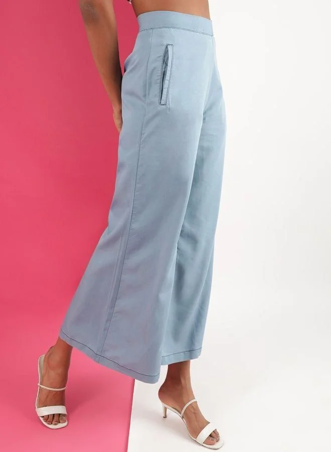 Freehand Women Flared Solid High Rise Denim Flared Pant