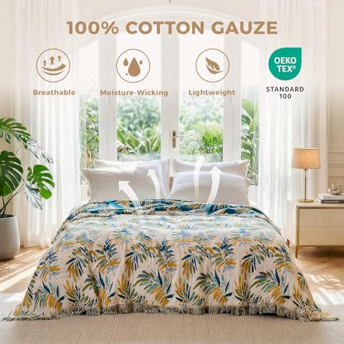 LUTBM Boho Throw Blanket for Couch Sofa Chair Cotton Summer Blankets for Bedroom Living Room All Season Soft Lightweight Reversible Leaves Embroidery Decorative Throws 50x60 Home Decor - Image 3