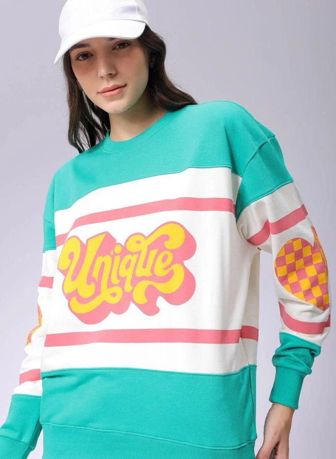 مرفوعة Women Loose Fit Typographic Oversized Sweatshirt