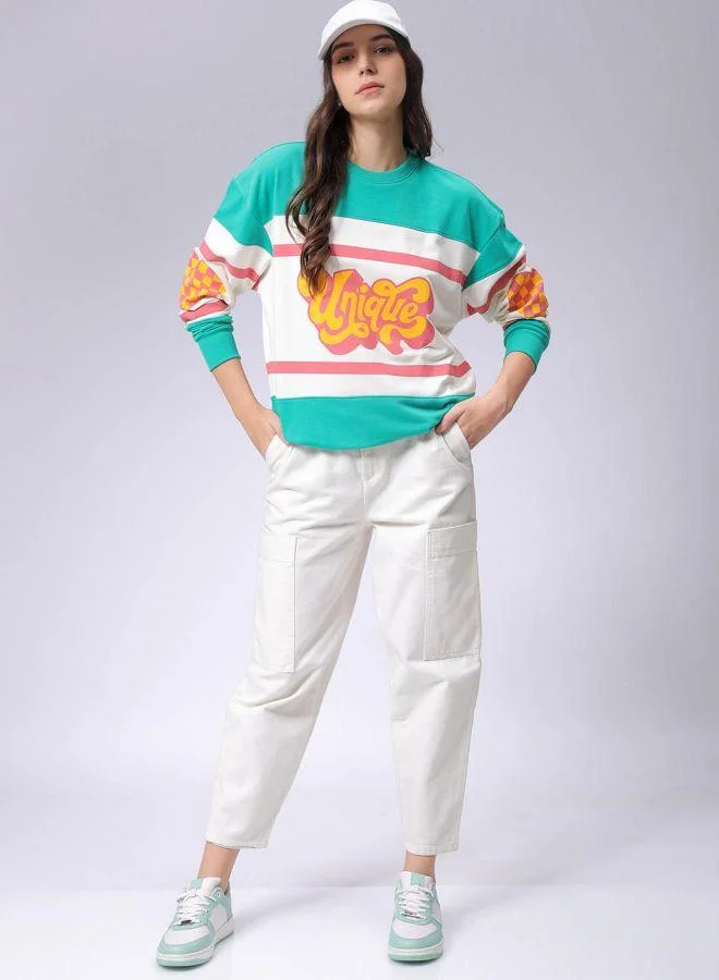 Freehand  Women Loose Fit Typographic Oversized Sweatshirt for Women | Best Price UAE