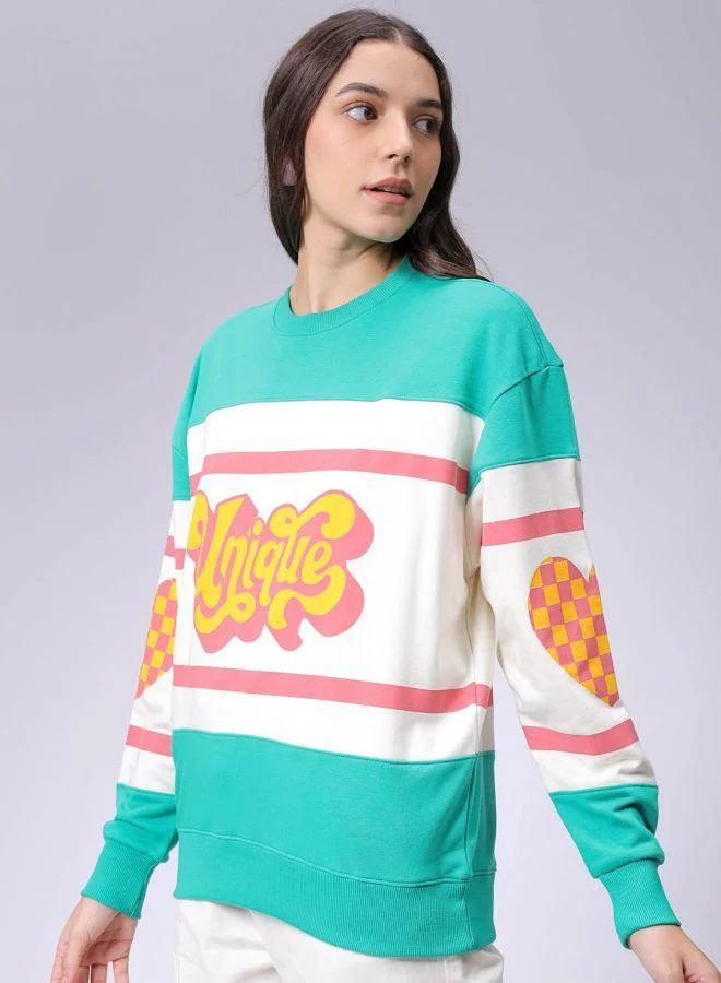 Women Loose Fit Typographic Oversized Sweatshirt