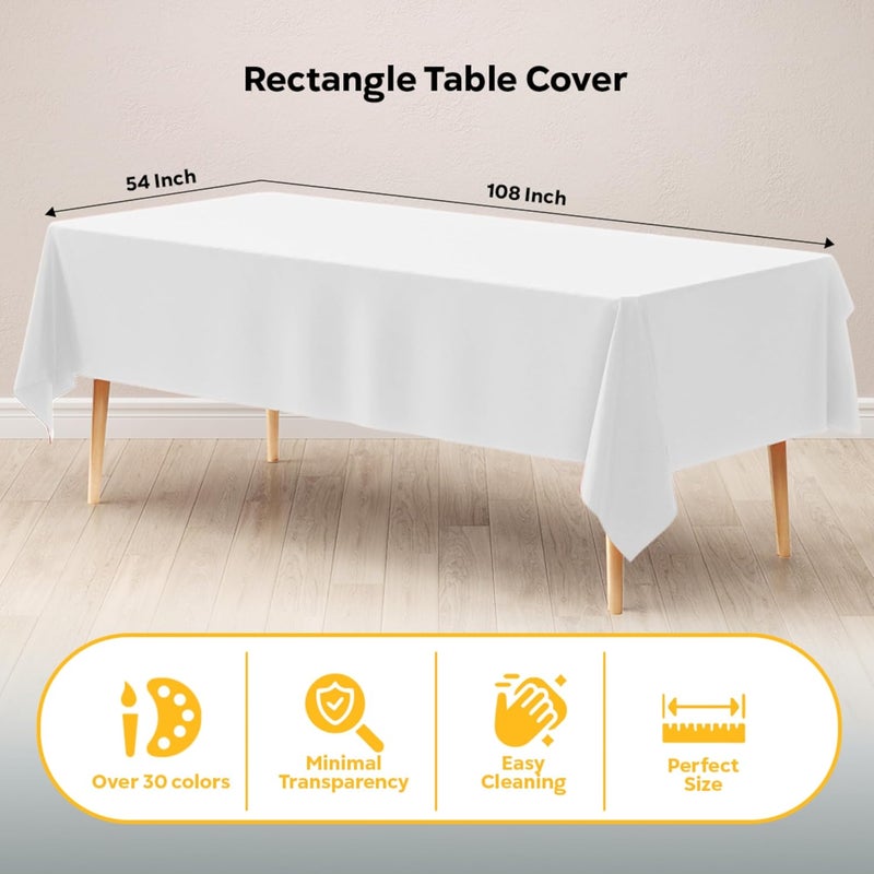 Exquisite 12-Pack Plastic Tablecloth 54x108 Rectangle Value Pack Plastic Table Cover - White - Image 2