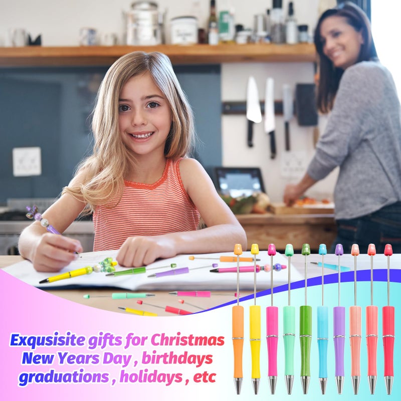 DASTTUIS 150 Pieces DIY Beadable Pens Kit - 50 plastic Beadable Pens Bulk, Refills & pen bags Included - Beaded Pens Black Ink Ballpoint Cute Pensï¼ˆBrightï¼‰ - Image 5
