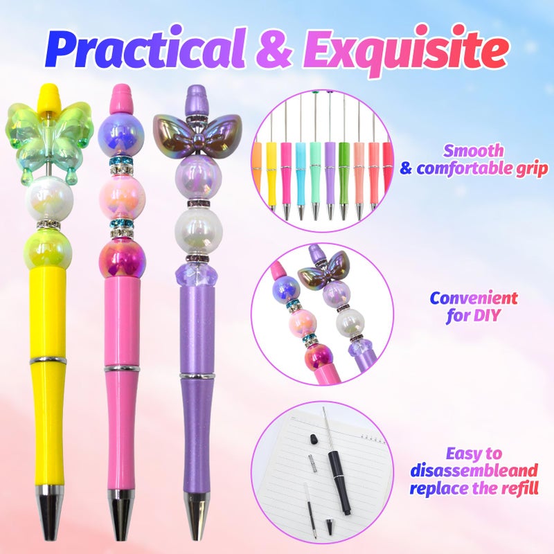 DASTTUIS 150 Pieces DIY Beadable Pens Kit - 50 plastic Beadable Pens Bulk, Refills & pen bags Included - Beaded Pens Black Ink Ballpoint Cute Pensï¼ˆBrightï¼‰ - Image 4