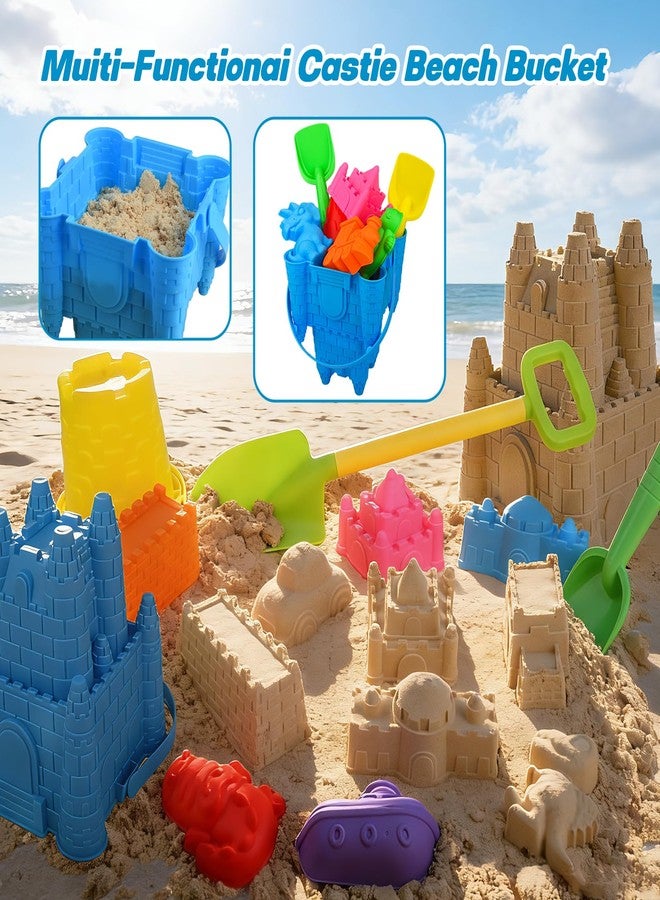 Fegalop Beach Toys for Kids,28PCS Sand Castle Building Kit with 3 Castle Bucket and Sand Molds,Shovels and Rakes,Mesh Bag,Sandbox Toys for Toddlers,Outdoor Travel Beach Toys for Kids Boys Girls Age 3-10 - Image 3