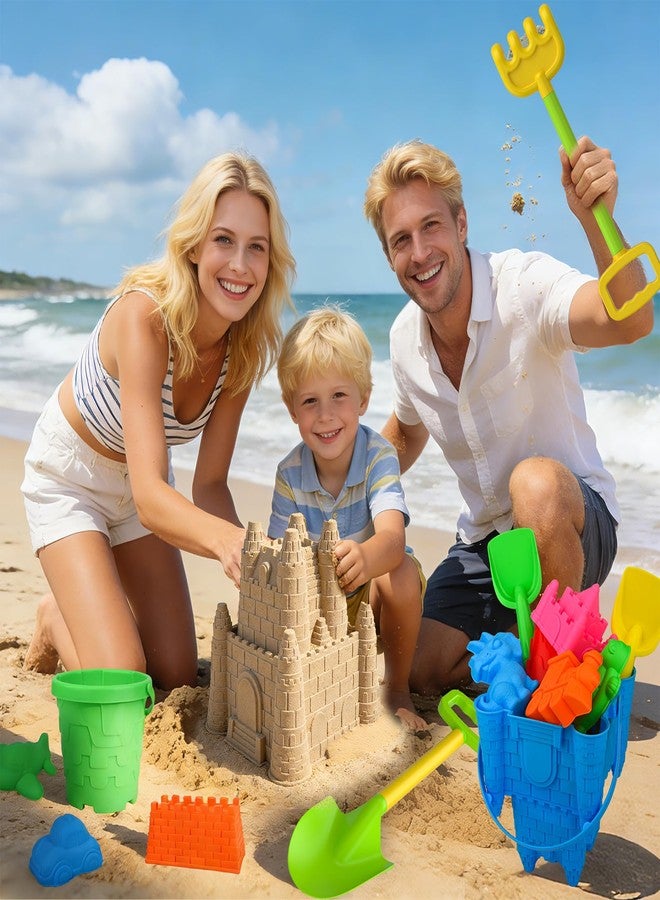 Fegalop Beach Toys for Kids,28PCS Sand Castle Building Kit with 3 Castle Bucket and Sand Molds,Shovels and Rakes,Mesh Bag,Sandbox Toys for Toddlers,Outdoor Travel Beach Toys for Kids Boys Girls Age 3-10 - Image 5