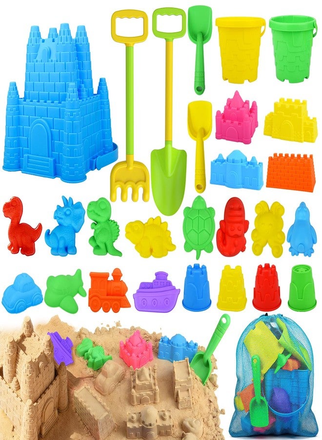 Fegalop Beach Toys for Kids,28PCS Sand Castle Building Kit with 3 Castle Bucket and Sand Molds,Shovels and Rakes,Mesh Bag,Sandbox Toys for Toddlers,Outdoor Travel Beach Toys for Kids Boys Girls Age 3-10 - Image 1
